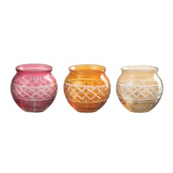 Set de 3 photophores rond en verre multicouleur 6x6x7 cm