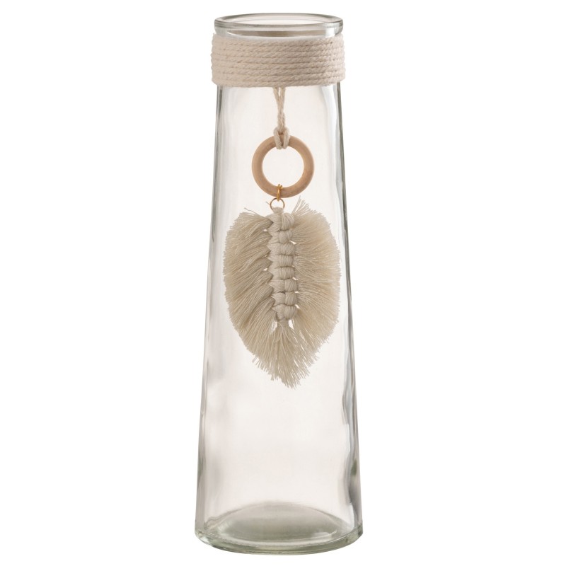 Vase long avec plume en verre transparent 8x8x25 cm Vase long avec plume en verre transparent 8x8x25 cm