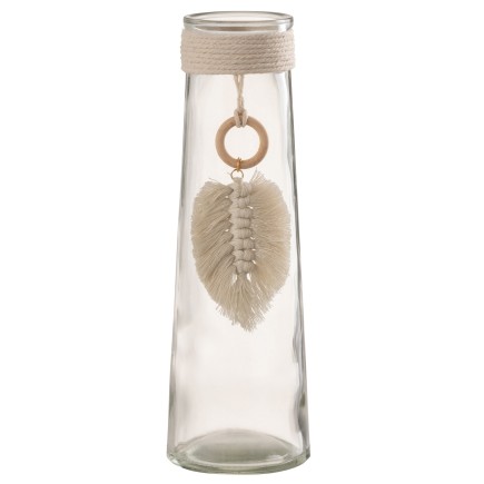 Vase long avec plume en verre transparent 8x8x25 cm