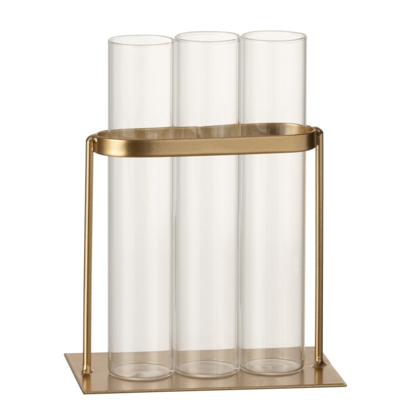 Soliflore en métal doré avec 3 tubes en verre L11*l7*11cm Soliflore en métal doré avec 3 tubes en verre L11*l7*11cm