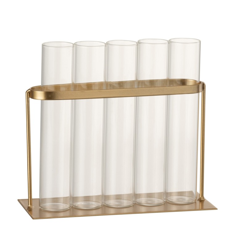 Vaso solitário 5 tubos de vidro em metal dourado 17x7x15 cm Vaso solitário 5 tubos de vidro em metal dourado 17x7x15 cm