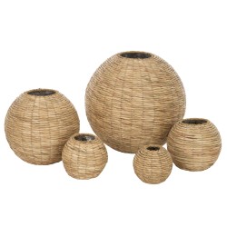 Jarrón de madera natural en forma de bola de 17.5x17.5x15.5 cm