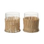 Set de 2 vases avec raffia en verre multicouleur 9x9x10 cm Set de 2 vases avec raffia en verre multicouleur 9x9x10 cm