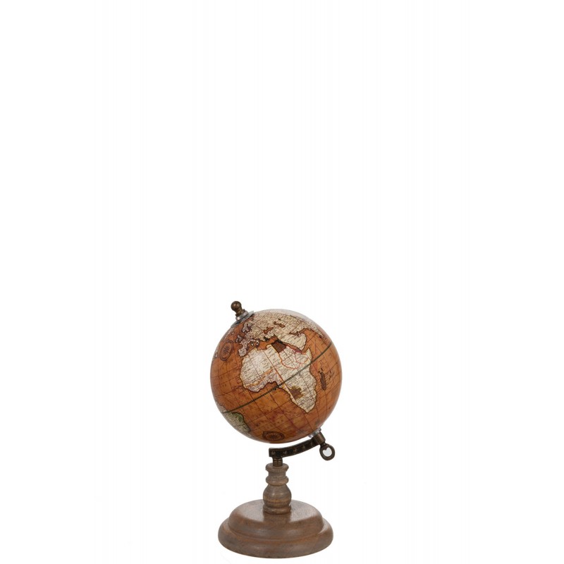 Globe sur pied en bois orange 12.5x12.5x25 cm