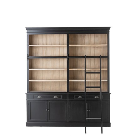 Bibliotheque + Echelle Bois Noir/Naturel