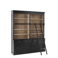 Bibliotheque + Echelle Bois Noir/Naturel