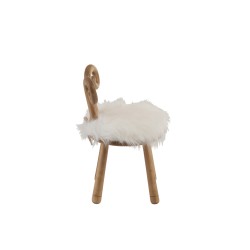 Chaise avec oreille de mouton en bois marron et textile blanc 36x36x56 cm