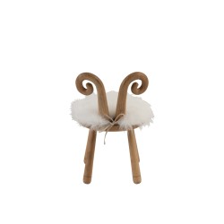 Chaise avec oreille de mouton en bois marron et textile blanc 36x36x56 cm