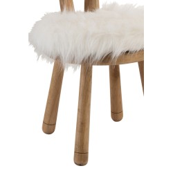 Chaise avec oreille de mouton en bois marron et textile blanc 36x36x56 cm