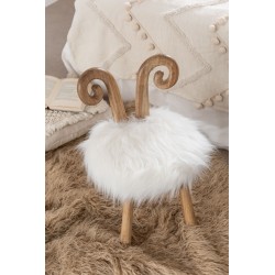Chaise avec oreille de mouton en bois marron et textile blanc 36x36x56 cm
