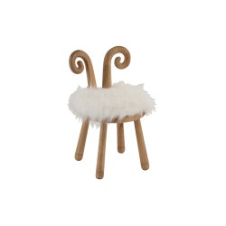 Chaise avec oreille de mouton en bois marron et textile blanc 36x36x56 cm