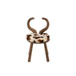 Chaise avec oreille de vache en bois et textile marron 36x36x58 cm