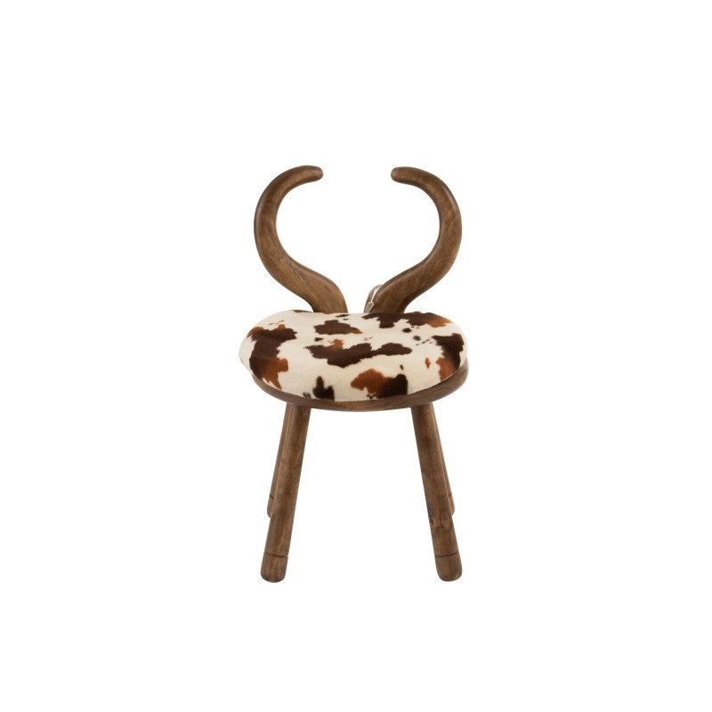 Chaise avec oreille de vache en bois et textile marron 36x36x58 cm