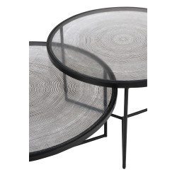 Set De 3 Table Gigogne Cercles Metal/Verre Noir