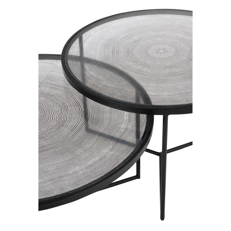 Set De 3 Table Gigogne Cercles Metal/Verre Noir