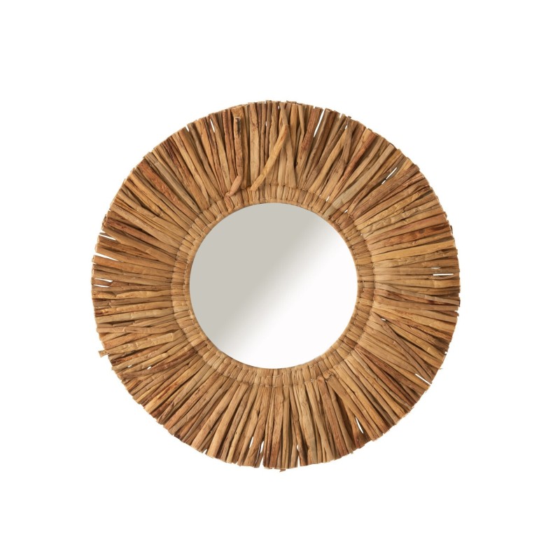 Miroir rond en bois naturel 64x64x4 cm