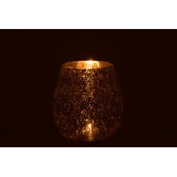 Photophore rond en verre craquelé argenté 21cm
