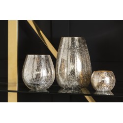 Photophore rond en verre craquelé argenté 21cm