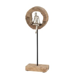 Figura in alluminio su base in legno naturale 18x11x48 cm