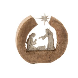 Crèche de Noël en aluminium et bois naturel 36x6.5x34 cm