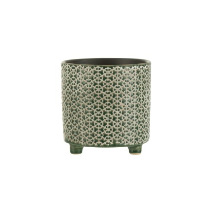 Vaso di fiori in ceramica verde su gambe D. 16,5 cm