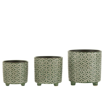 Vaso di fiori in ceramica verde su gambe D. 16,5 cm