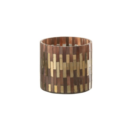 Portavelas elegante de vidrio marrón y dorado de 8 cm de diámetro