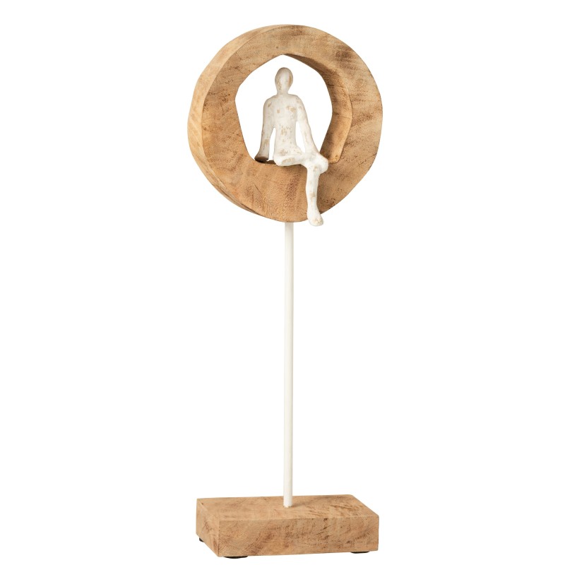 Statuette en aluminium sur socle en bois naturel 18x9x48 cm Statuette en aluminium sur socle en bois naturel 18x9x48 cm
