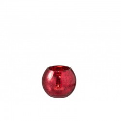 Photophore boule craquelé en verre rouge 12x12x10 cm