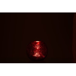 Photophore boule craquelé en verre rouge 12x12x10 cm