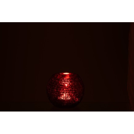 Photophore boule craquelé en verre rouge 12x12x10 cm