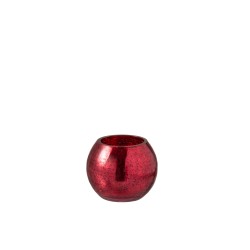 Photophore boule craquelé en verre rouge 12x12x10 cm