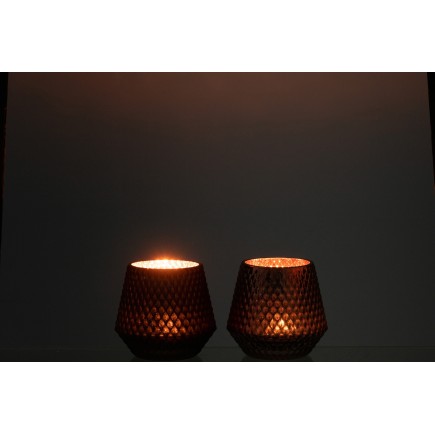 Set de 2 Photophore en verre cuivre 10x10x10 cm