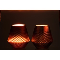 Set de 2 Photophore en verre cuivre 17.5x17.5x18 cm