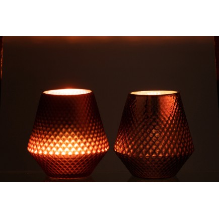 Set de 2 Photophore en verre cuivre 17.5x17.5x18 cm