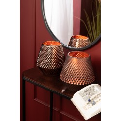 Conjunto de 2 portavelas de vidrio cobre 17.5x17.5x18 cm