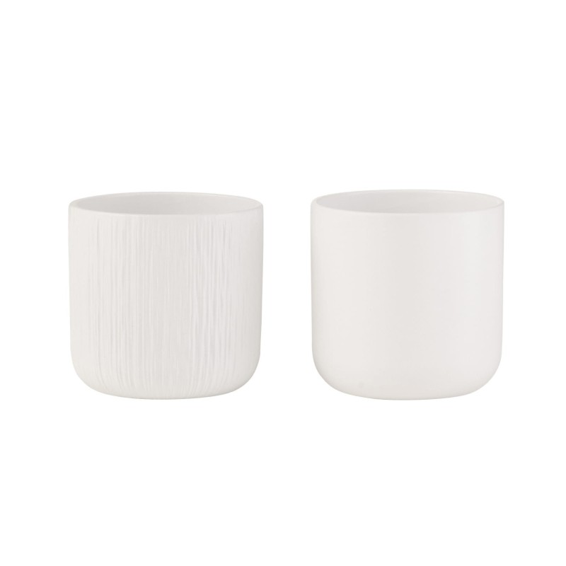 Set de 2 cache-pots en céramique blanc 11x11x11 cm Set de 2 cache-pots en céramique blanc 11x11x11 cm