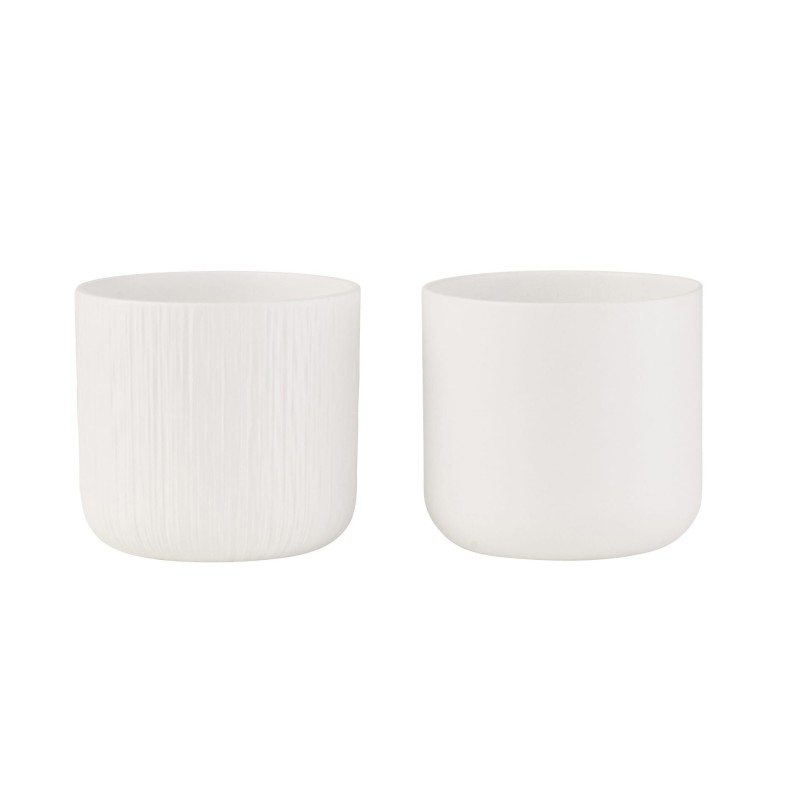 Set de 2 cache-pots en céramique blanc 13.5x13.5x12.5 cm Set de 2 cache-pots en céramique blanc 13.5x13.5x12.5 cm