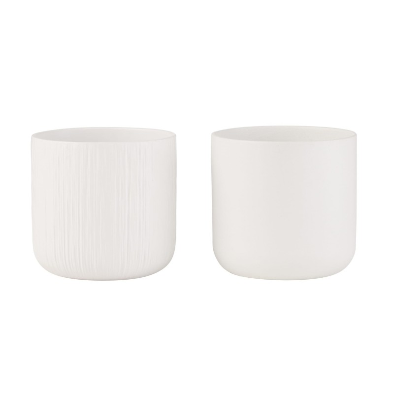 Set de 2 cache-pots en céramique blanc 15x15x14.5 cm Set de 2 cache-pots en céramique blanc 15x15x14.5 cm