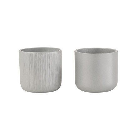 Set di 2 fioriere in ceramica grigia 7x7x6,5 cm