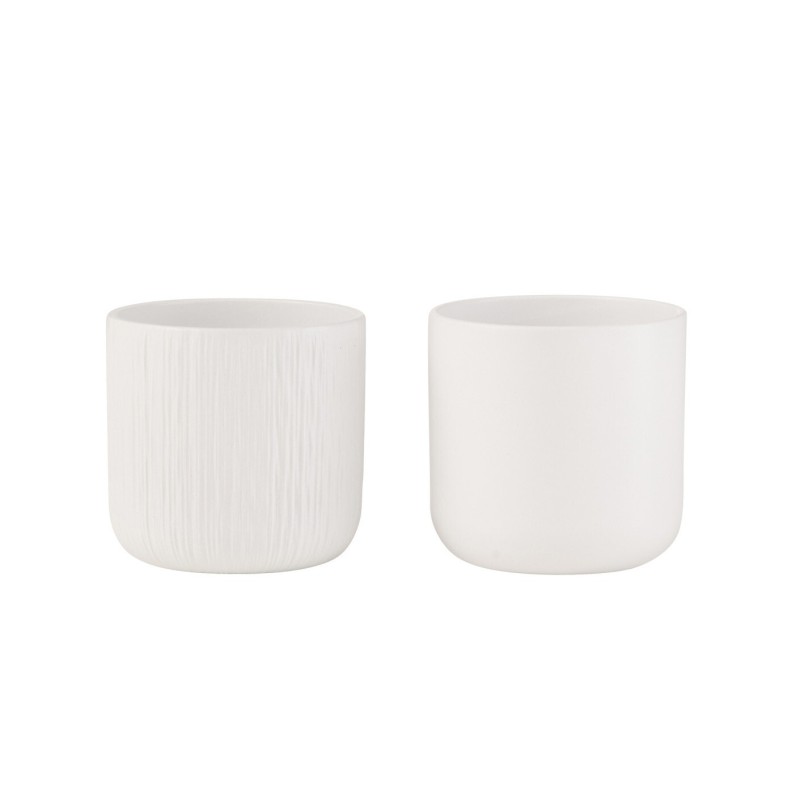 Set de 2 cache-pots en céramique Blanc 7x7x6.5cm Set de 2 cache-pots en céramique Blanc 7x7x6.5cm