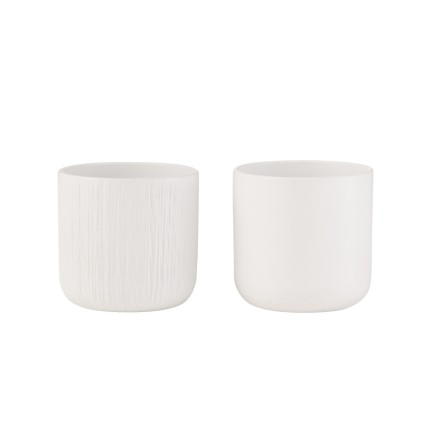 Set de 2 cache-pots en céramique Blanc 7x7x6,5cm