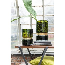 Vase tacheté avec bague or en verre vert 16x16x24 cm