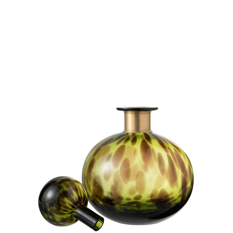 Bouteille avec bouchon en Verre Vert et Or 21x21x29,5cm