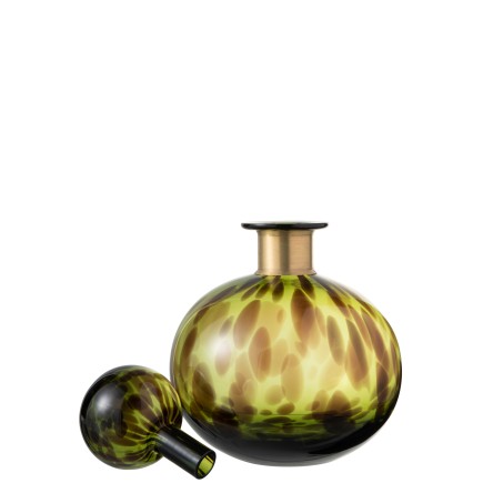 Bouteille avec bouchon en Verre Vert et Or 21x21x29,5cm