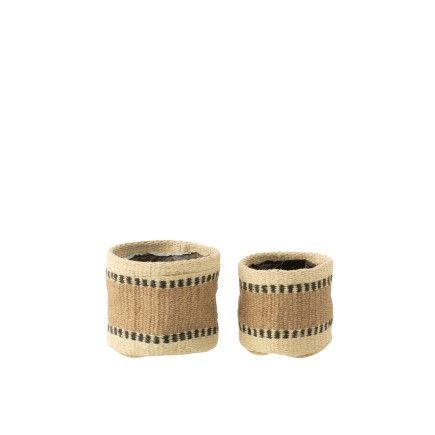 Set de 2 paniers ronds en textile naturel beige 12x12x12 cm