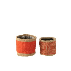 Set de 2 paniers ronds en textile orange 12x12x12 cm