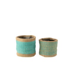 Set de 2 paniers ronds en textile bleu 12x12x12 cm