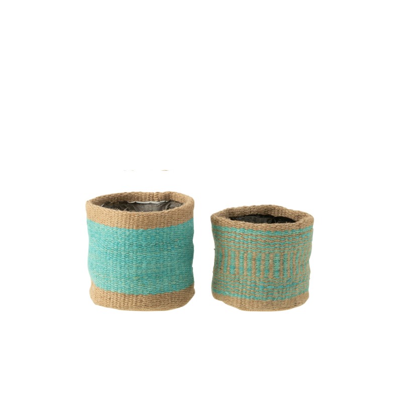 Set de 2 paniers ronds en textile bleu 12x12x12 cm Set de 2 paniers ronds en textile bleu 12x12x12 cm