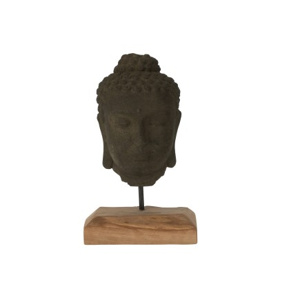 Décoration tête en bois noir 25x18x44 cm